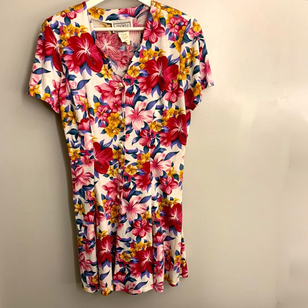 Vintage 80s or 90s Floral Romper w/ Pearl Buttons